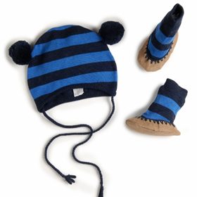 Striped Knit Hat and Booties Set