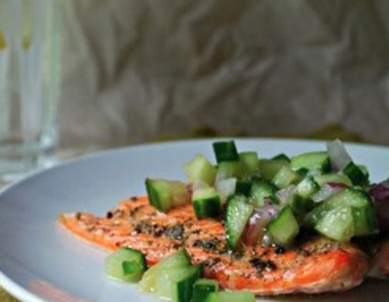 Roasted Salmon with  Fresh Cucumber Salsa