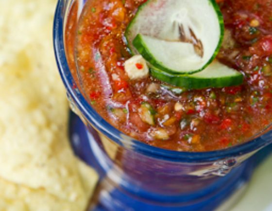 Gazpacho Soup with Chilled Jumbo Shrimp