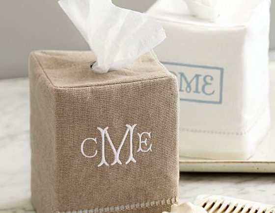 Linen Hemstitch Tissue Box Cover