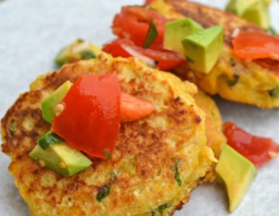 Basil and Corn Cakes with Tomato Avocado Salsa