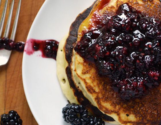 Lemon Ricotta Pancakes with Smashed Blackberries