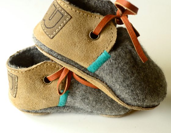 Modern Jake Wool and Leather Baby Shoes.