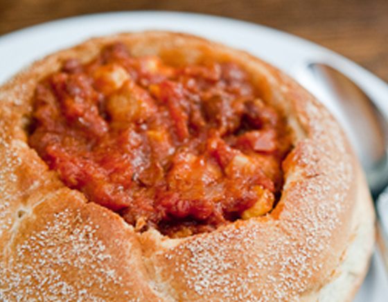 Seasonal Pumpkin Chili in a Bread Bowl