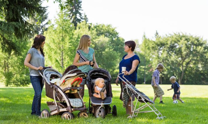 Moms Talking in Park with children