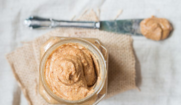Spot the difference nut butters, jar of almond butter with knife