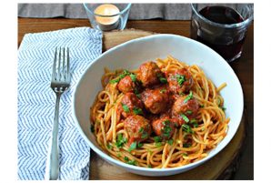 Spaghetti with Sausage Meatballs and Marinara Sauce