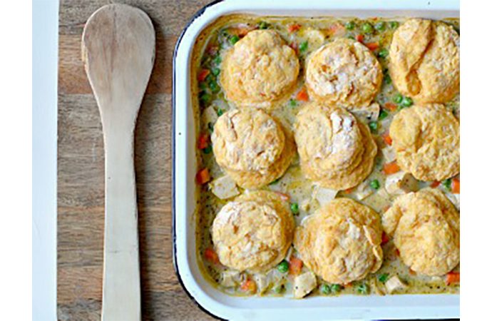 Chicken Pot Pie with Sweet Potato Biscuit Topping