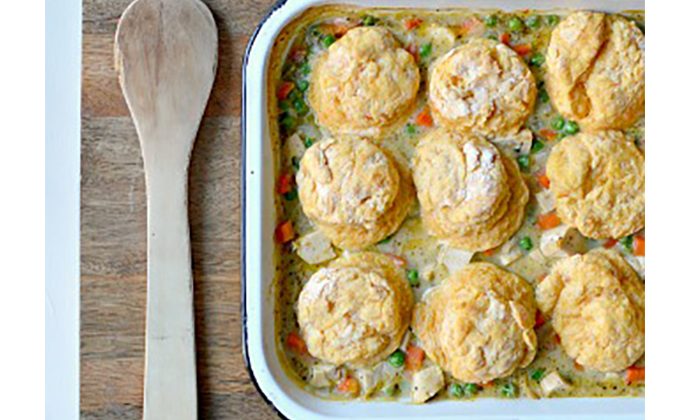 Chicken Pot Pie with Sweet Potato Biscuit Topping