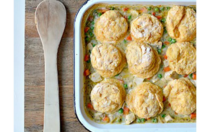 Chicken Pot Pie with Sweet Potato Biscuit Topping