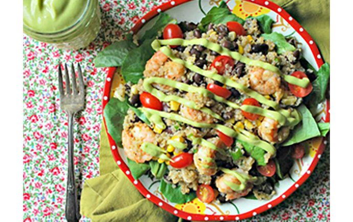 Gluten-Free Quinoa and Shrimp Salad with Avocado Dressing