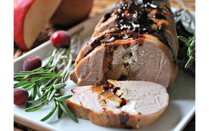 Goat Cheese and Pear Stuffed Pork Tenderloin