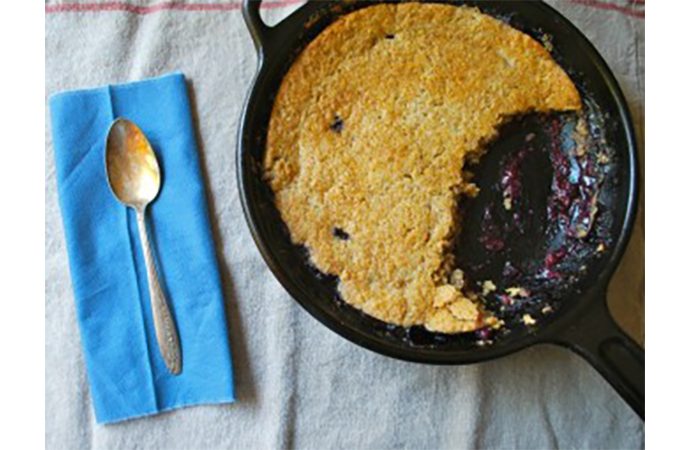 Rustic Skillet Blueberry and Peach Cobbler