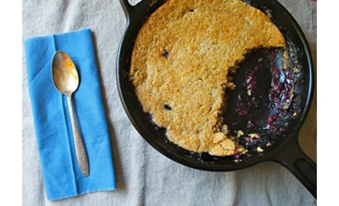 Rustic Skillet Blueberry and Peach Cobbler