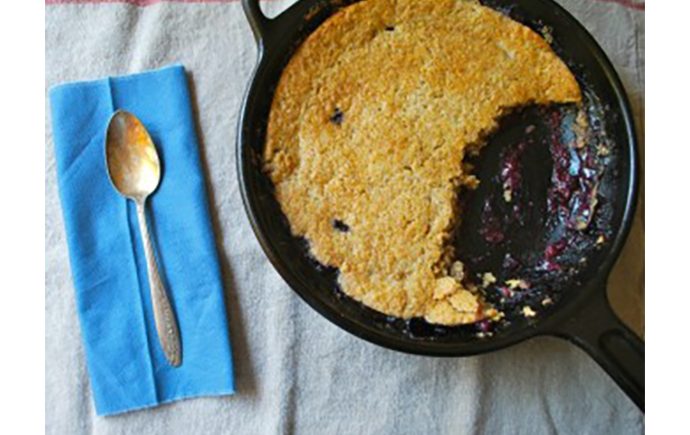 Rustic Skillet Blueberry and Peach Cobbler
