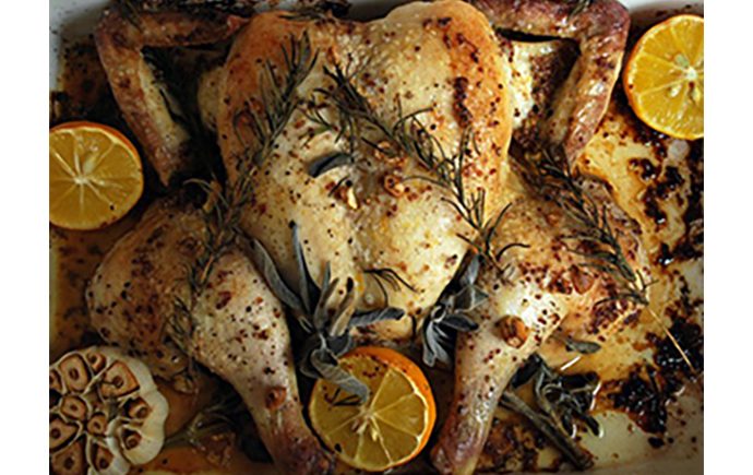 Spatchcocked Chicken with Meyer Lemon and Dijon