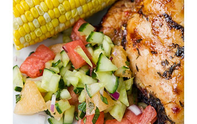 Cucumber & Melon Salsa on Grilled Chicken