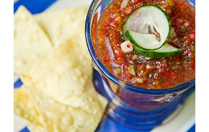 Gazpacho Soup with Chilled Jumbo Shrimp