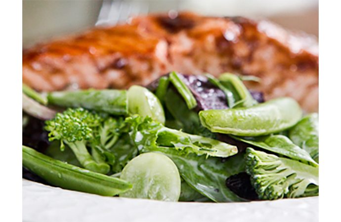 Mixed Green Veggie Salad with Salmon