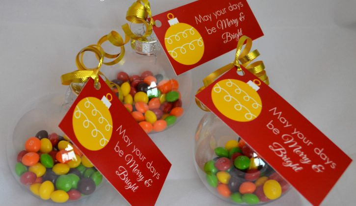 Skittles ornaments with free printable tags